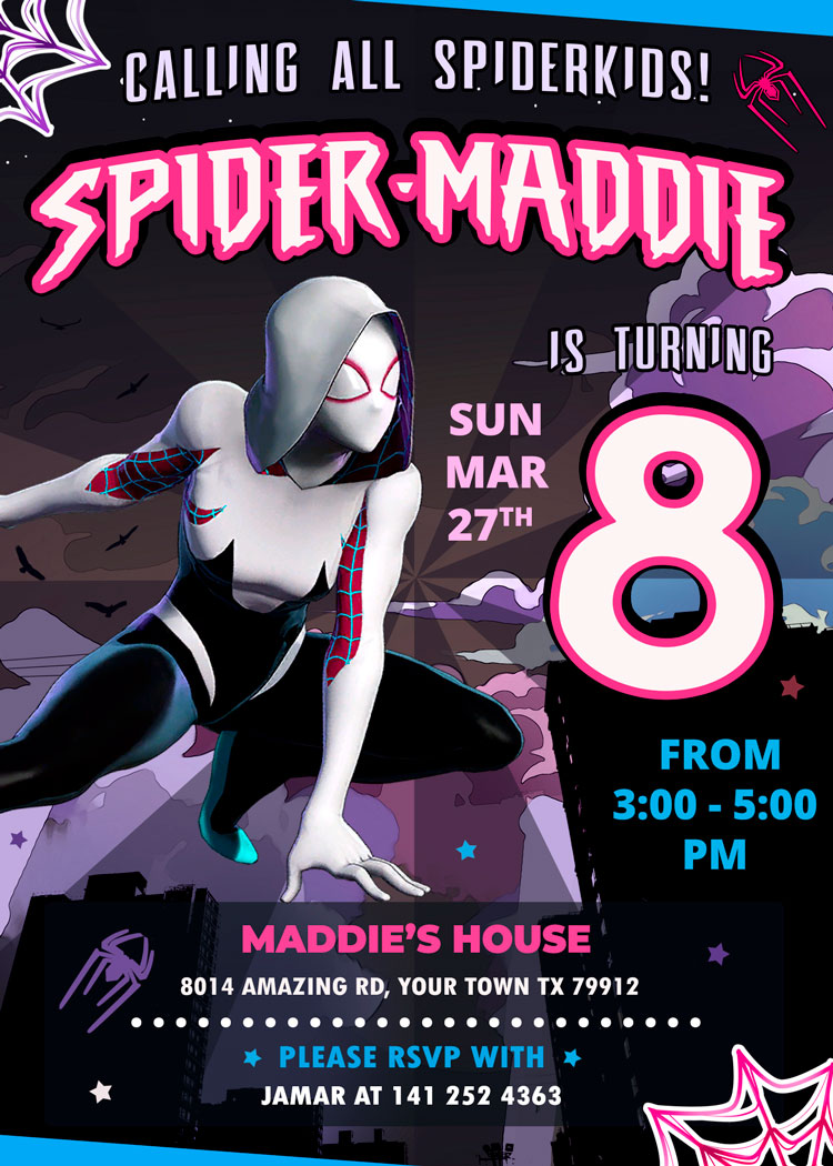 Spider Gwen Birthday Invitation Laumarybaby