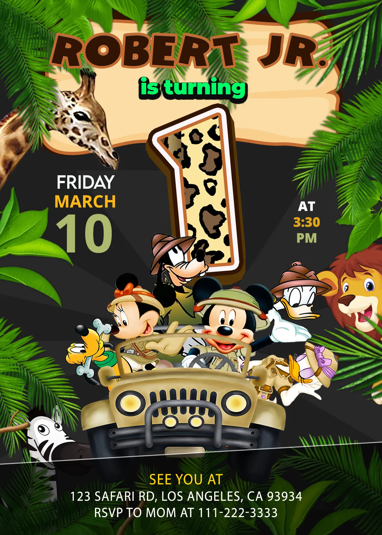 Mickey Safari Birthday Invitation