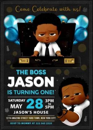 Afro American Boss Baby Birthday Invitation