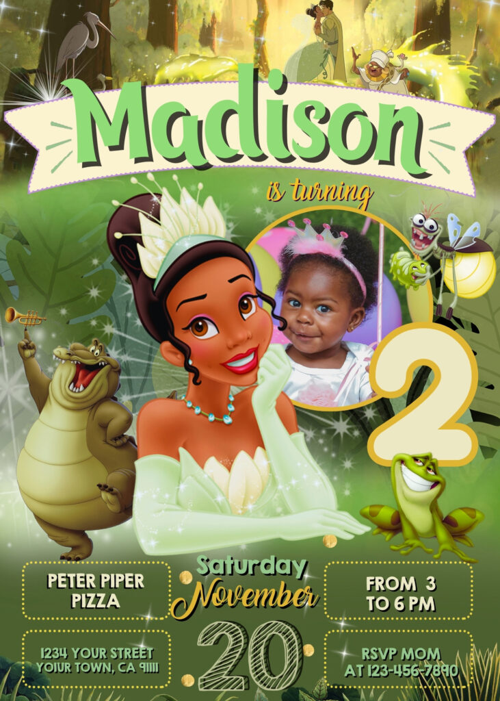 Princess and the frog birthday invitation template