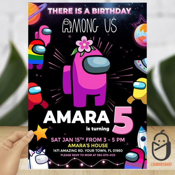 Among us Birthday Invitation - Laumarybaby