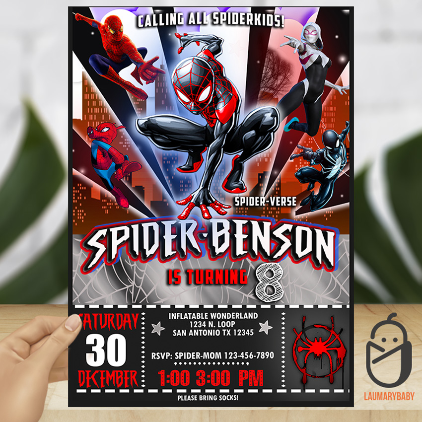 Spiderman Spiderverse Birthday Invitation