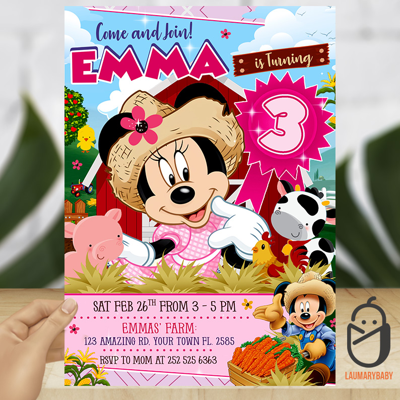 Minnie Mouse farma birthday invitation