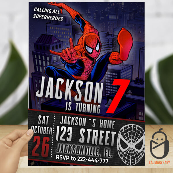 Spiderman Superhero Birthday Invitation