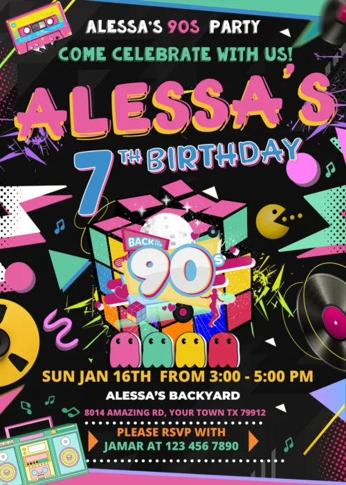 90s Retro Party Birthday invitation Template