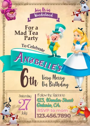 Alice in Wonderland birthday invitation template