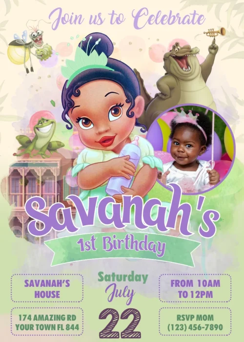 baby tiana birthday invitation