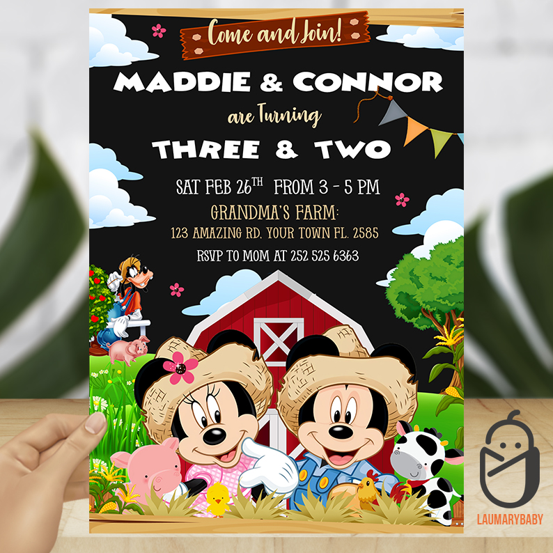 Minnie and Mickey Mouse Farm Birthday Invitation