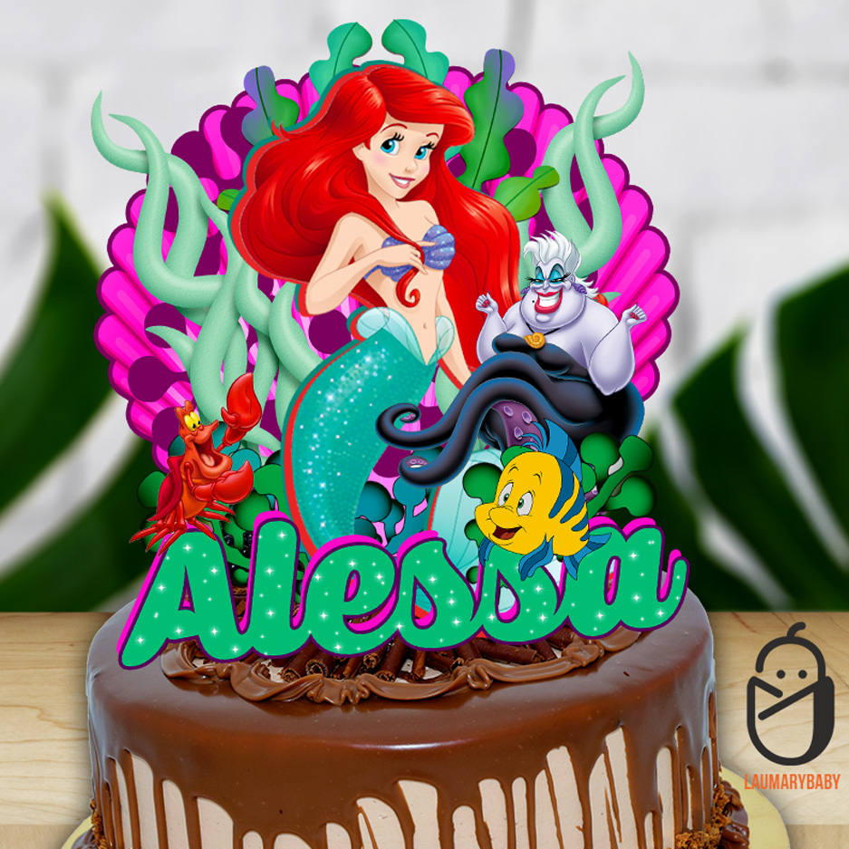 little mermaid birthday cake topper