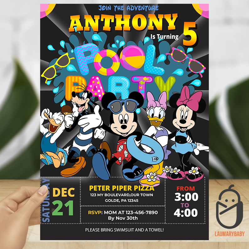 Mickey Mouse Pool Party Birthday Invitation