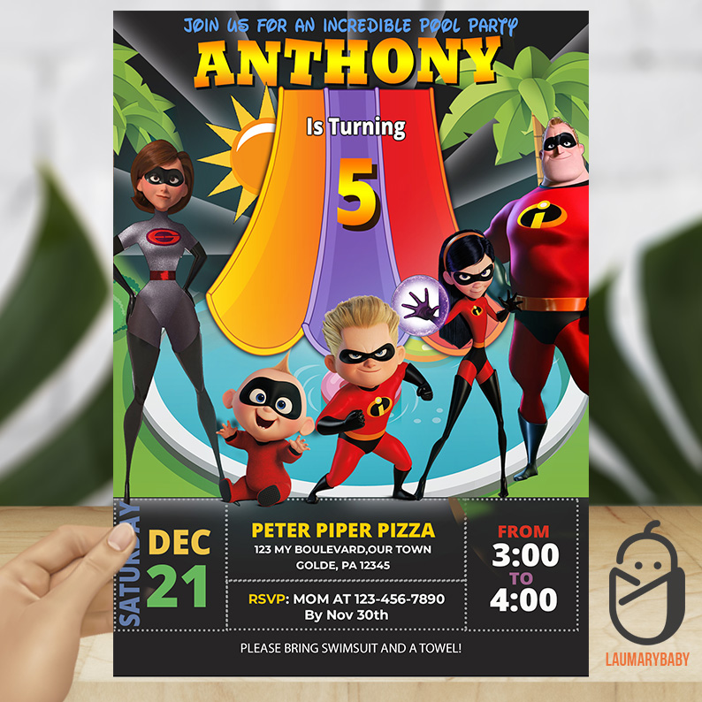 The Incredibles Pool Party Birthday Invitation