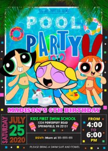 Powerpuff Girls Pool Party Birthday Invitation Template