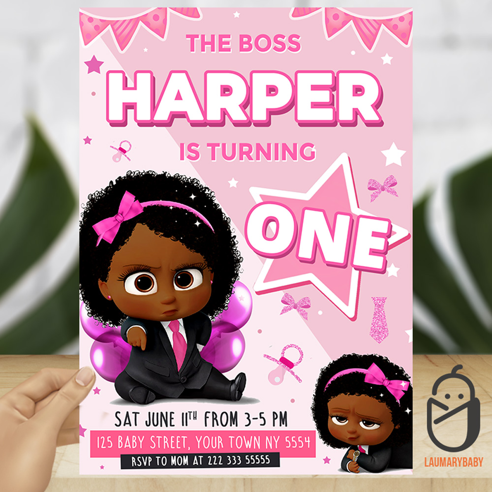 African American Boss Baby Girl Birthday Invitation