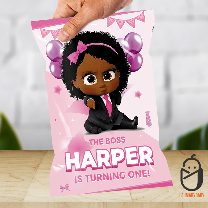 african american boss baby girl birthday chips bag