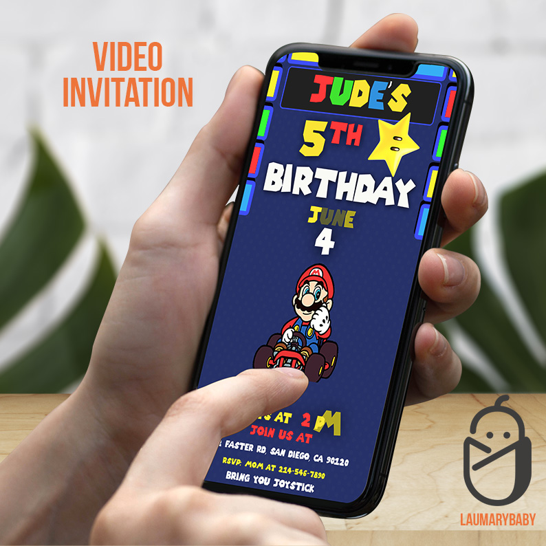 Mario Kart Birthday Invitation, Video Animated