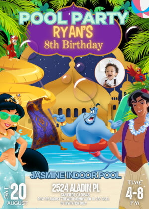 Aladdin Pool Party Birthday Invitation
