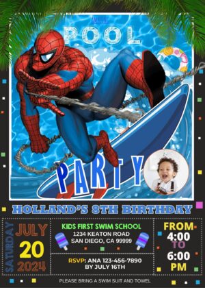 Spiderman Pool Party Birthday Invitation