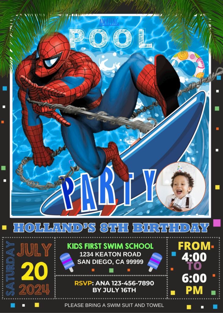 Spiderman Pool Party Birthday Invitation Template