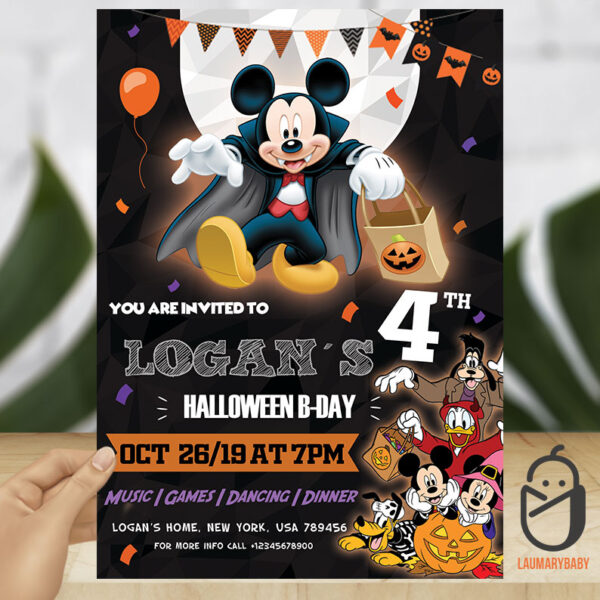 Mickey Mouse Halloween Birthday Invitation