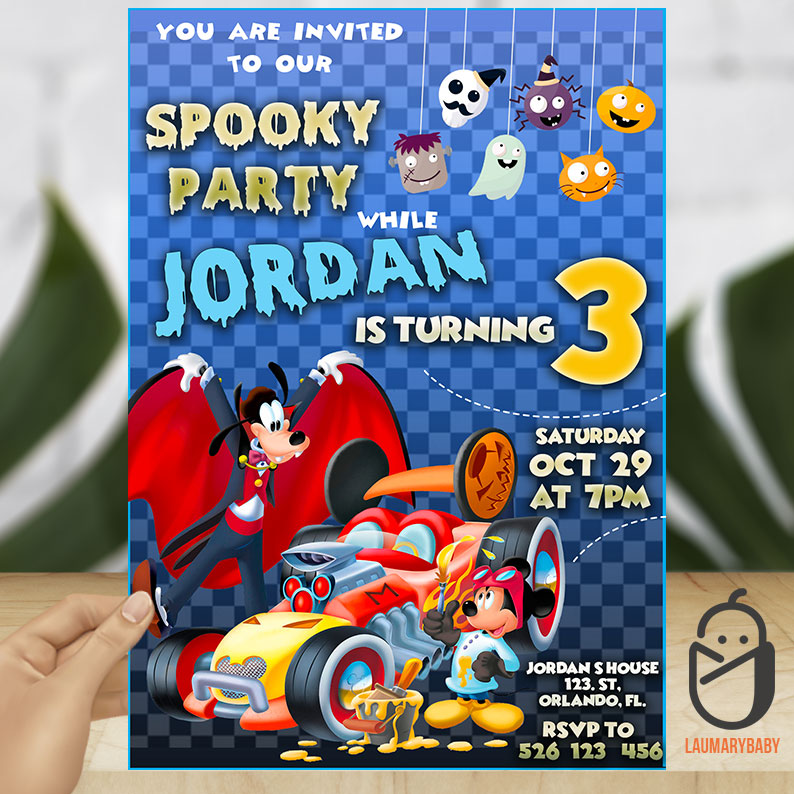 Mickey Mouse Roadster Racers Halloween Birthday Invitation