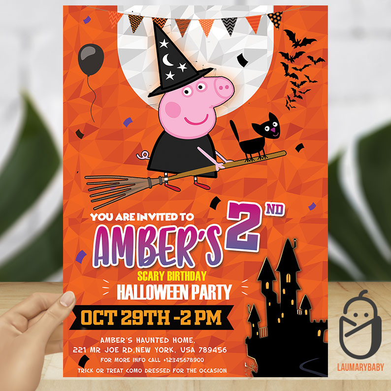 Peppa Pig Halloween Birthday Invitation