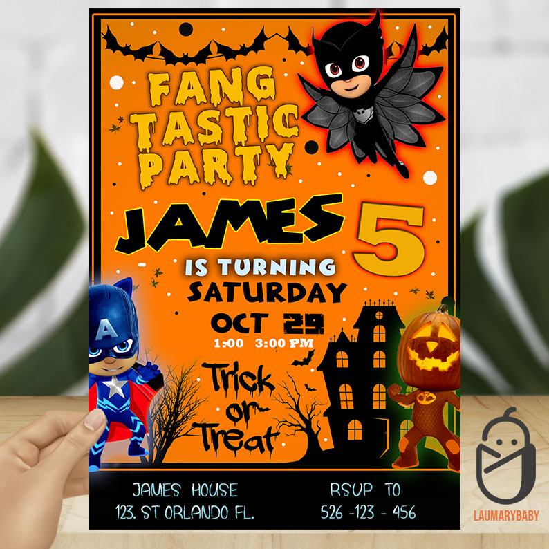 PJ Masks Halloween Birthday Invitation