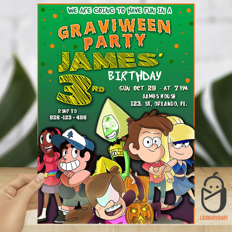 Gravity falls & Halloween Birthday Invitation