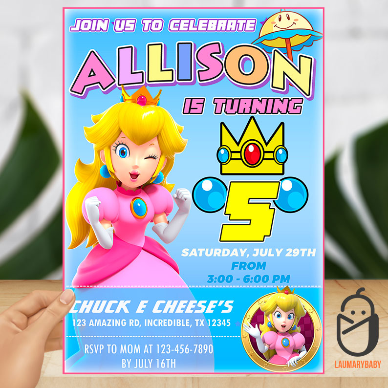 Princess peach birthday invitation
