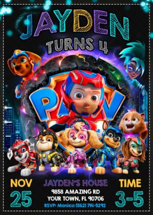 Paw Patrol The Mighty Movie Birthday Invitation