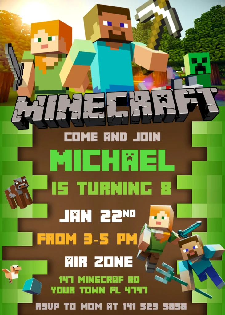 Minecraft Birthday Invitation - Laumarybaby