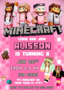 Minecraft Girl Birthday Invitation