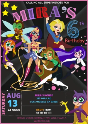 Superhero Girls Birthday Invitation template