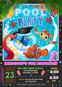 Finding Nemo Pool Party Birthday Invitation Template