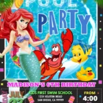 Little Mermaid Pool Party Birthday Invitation Template