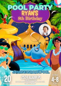 Aladdin Pool Party Birthday Invitation Template