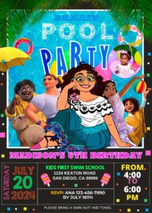 Encanto Pool Party Birthday Invitation Template