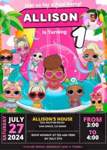 LOL Surprise Pool Party Birthday Invitation Template