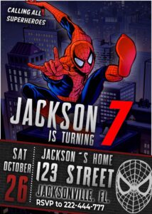 Spiderman Superhero Birthday Invitation