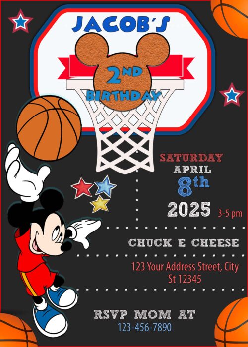 MICKEY BASKETBALL BIRTHDAY INVITATION 
