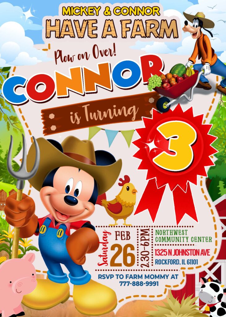 Mickey Mouse Farm Birthday Invitation