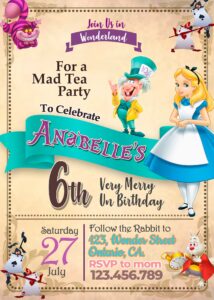 Alice Birthday Invitation Free Backside, Thank You Card and Photo Add On