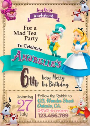 Alice in wonderland birthday invitation