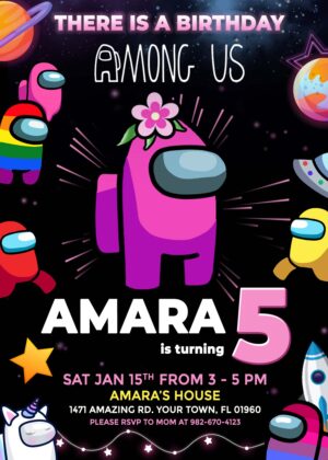 Among us birthday invitation for girl