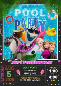 Frozen Pool Party Birthday Invitation