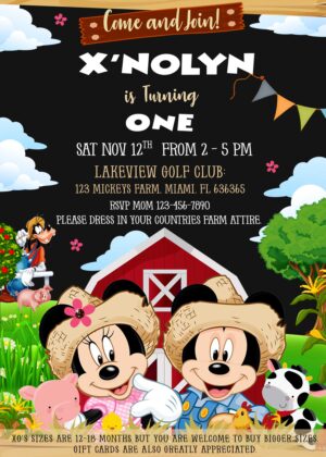 MINNIE AND MICKEY MOUSE  FARM BIRTHDAY INVITATION