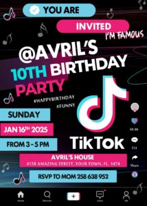 Tik Tok Birthday Invitation