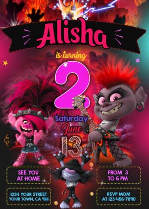 TROLLS WORLD TOUR BIRTHDAY INVITATION