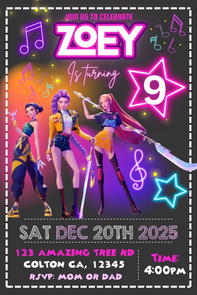 Trending Kpop Demon Hunters Birthday Invitation Template