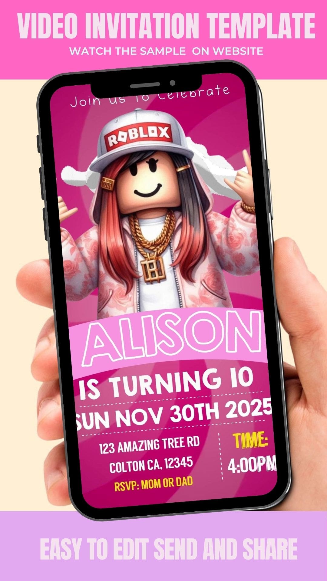 Amazing Roblox Girl Birthday Video Invitation Template
