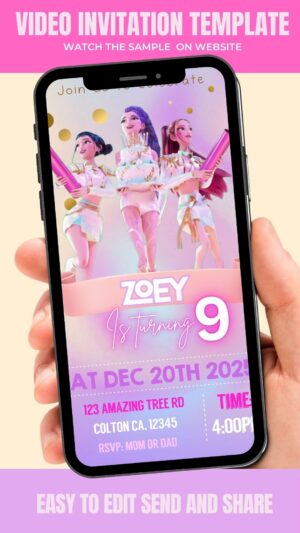 BEAUTIFUL KPOP DEMON HUNTERS BIRTHDAY VIDEO INVITATION TEMPLATE